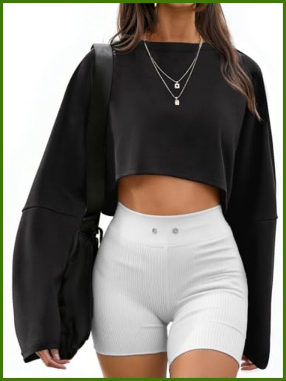 Cropped Sweatshirt Long Sleeve Batwing Pullover Loose Fit